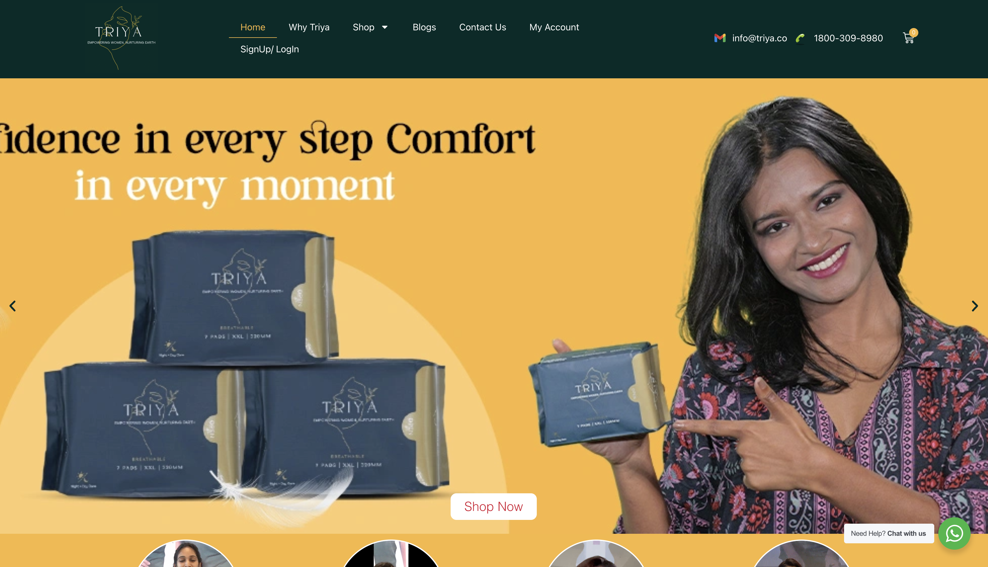 Triya ecommerce website for menstrual-care products